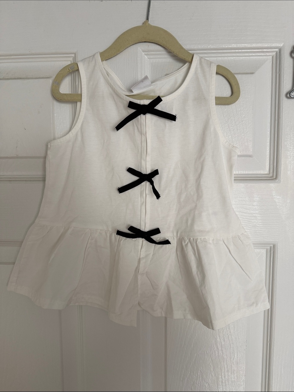 Zara White Peplum Tank Top with Black Bow Details